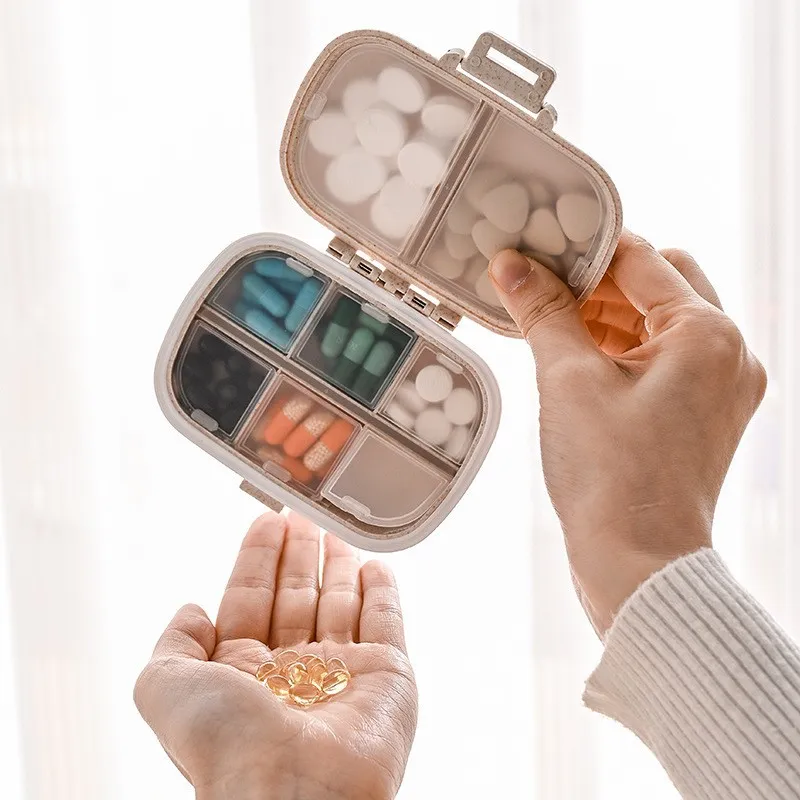 8-Compartment Wheat Straw Pill Organizer – Portable Weekly Pill Box, Moisture-Proof Travel Medicine Case with Silicone Seal, Eco-Friendly Pill Container for Daily Vitamins & Medication